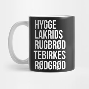 Hygge Lakrids Rugbrød Tebirkes Rødgrød. Identifiable Danish Mug